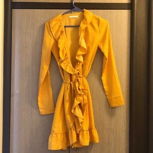 Beautiful yellow polka dot wrap mini dress